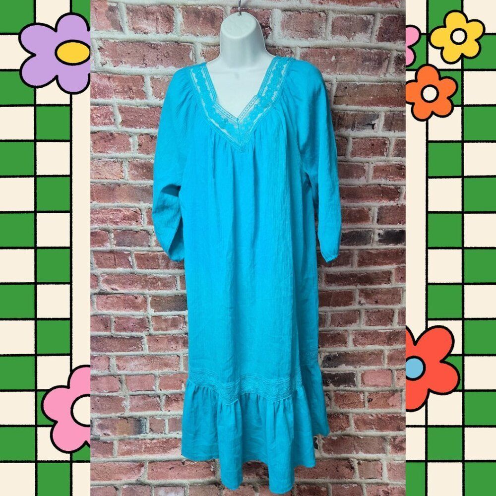 Sheer Teal Dress XXL | V Neck‎ Mid Sleeve Flowy Boho Beach Coquette Layer Top
